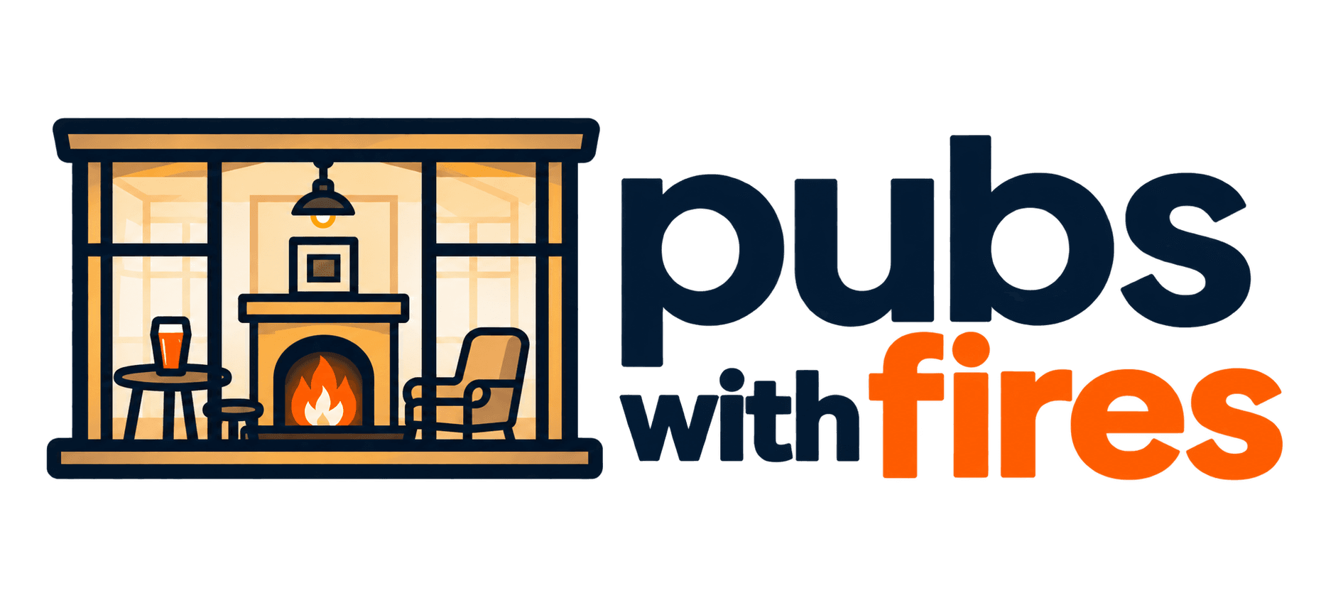 Pubs with Fires illustrated fireplace logo